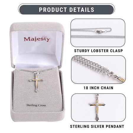 NECKLACE 2 TONE CROSS ZIRCON CRYSTAL STERLING 18"