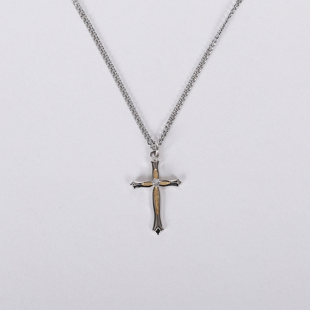 NECKLACE 2 TONE CROSS ZIRCON CRYSTAL STERLING 18"