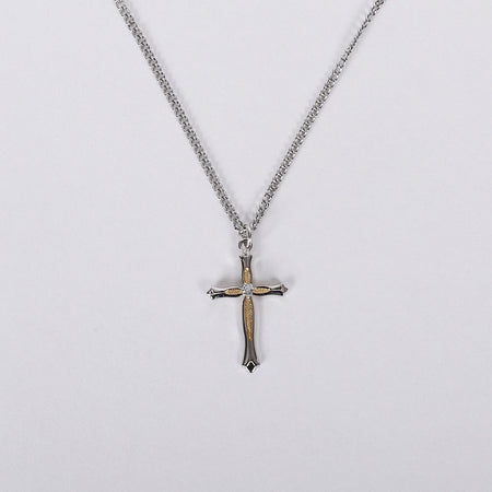NECKLACE 2 TONE CROSS ZIRCON CRYSTAL STERLING 18"