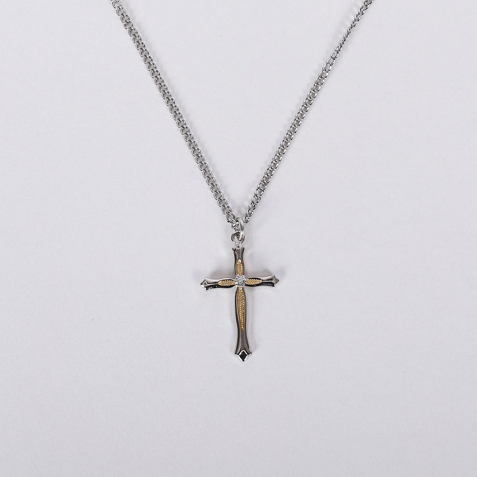 NECKLACE 2 TONE CROSS ZIRCON CRYSTAL STERLING 18"