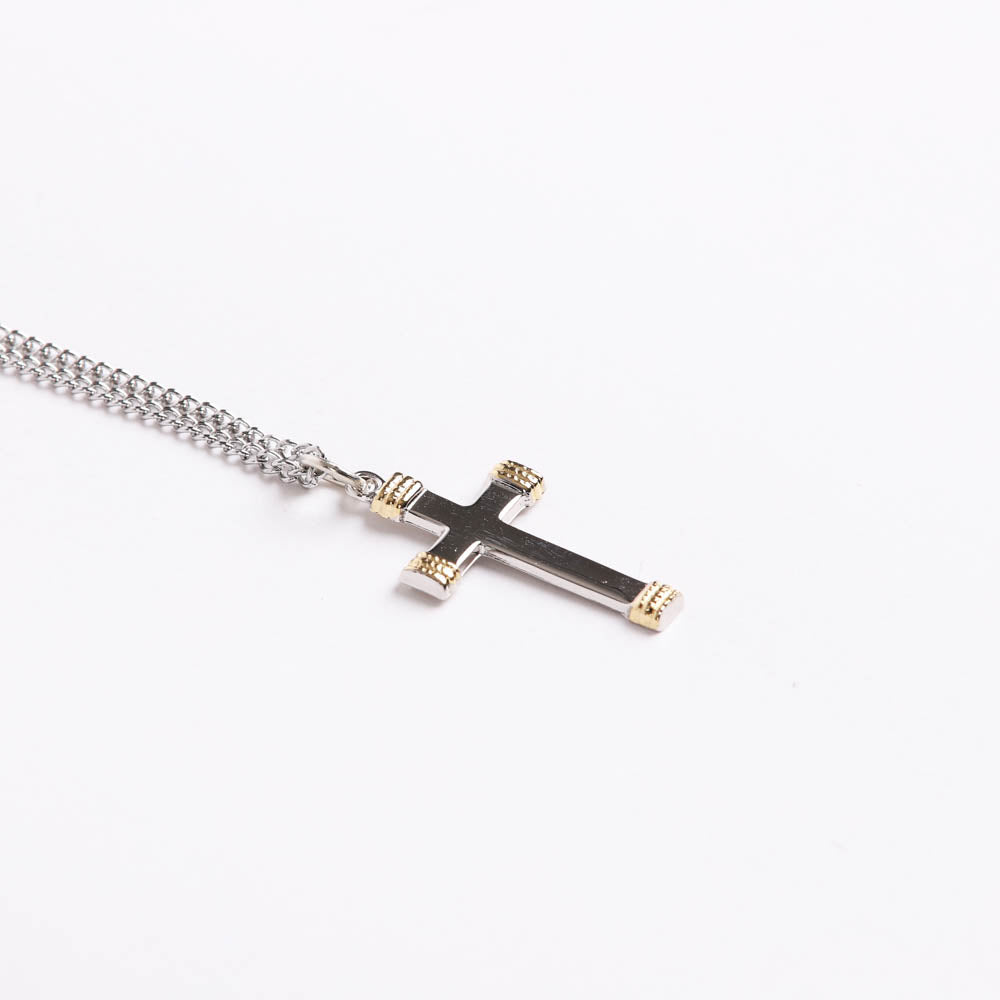 NECKLACE CROSS GOLD TIPS STERLING 18"