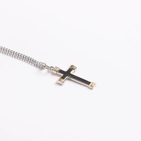 NECKLACE CROSS GOLD TIPS STERLING 18"