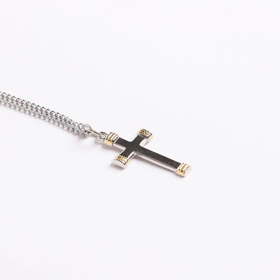 NECKLACE CROSS GOLD TIPS STERLING 18"