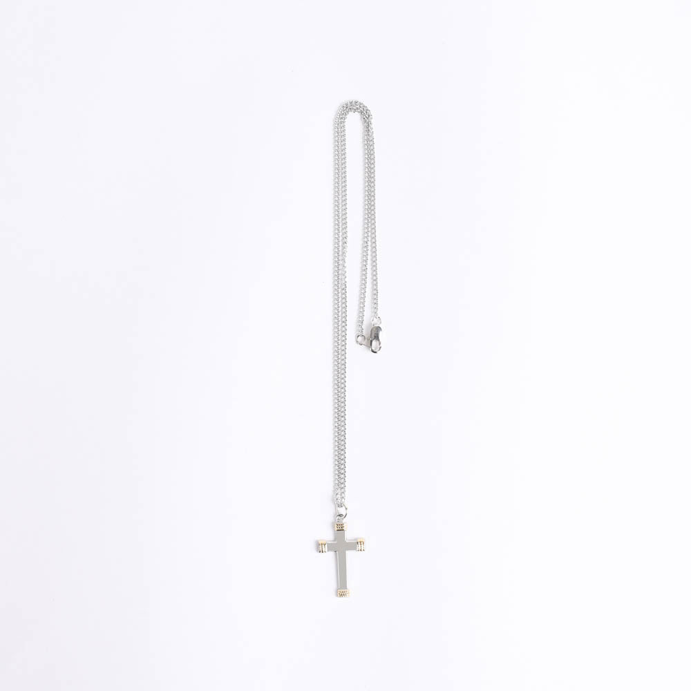 NECKLACE CROSS GOLD TIPS STERLING 18"