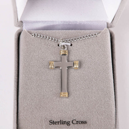 NECKLACE CROSS GOLD TIPS STERLING 18"