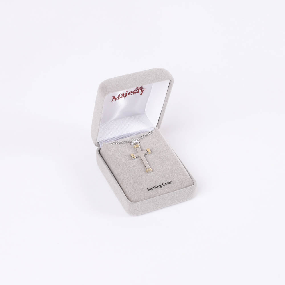 NECKLACE CROSS GOLD TIPS STERLING 18"