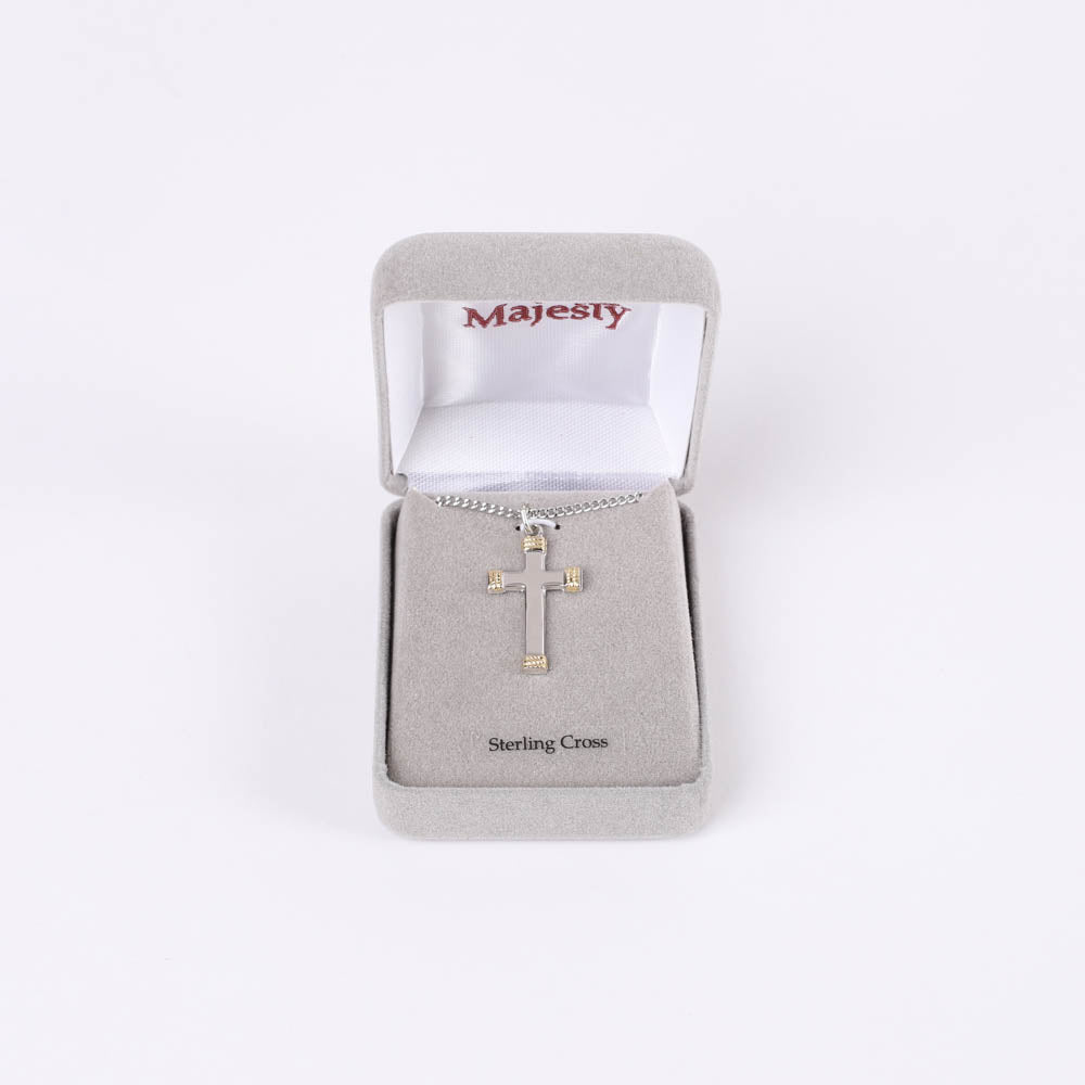 NECKLACE CROSS GOLD TIPS STERLING 18"