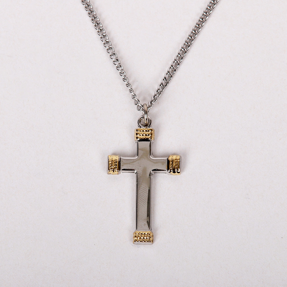 NECKLACE CROSS GOLD TIPS STERLING 18"