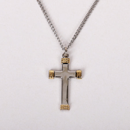 NECKLACE CROSS GOLD TIPS STERLING 18"