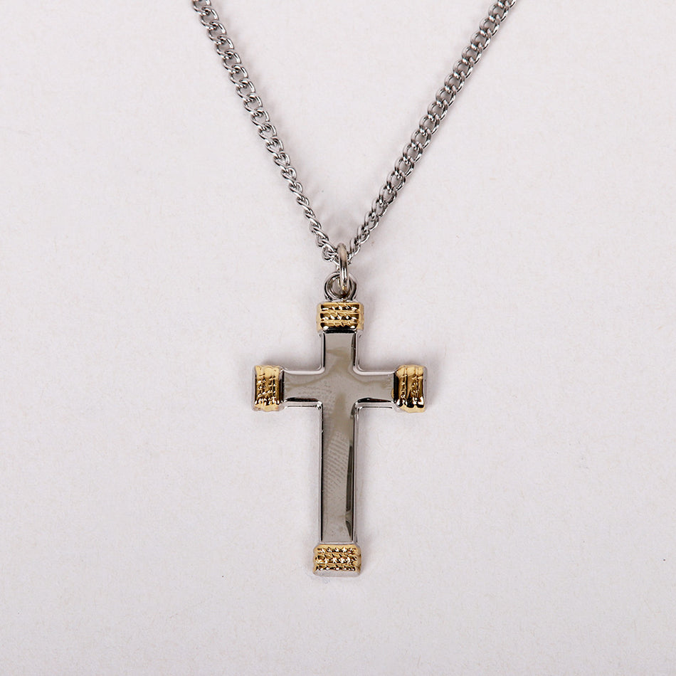 NECKLACE CROSS GOLD TIPS STERLING 18"