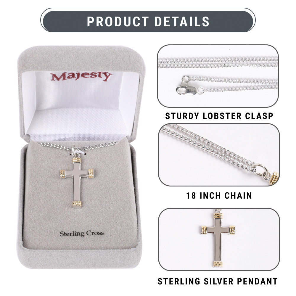NECKLACE CROSS GOLD TIPS STERLING 18"
