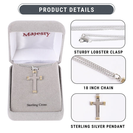 NECKLACE CROSS GOLD TIPS STERLING 18"