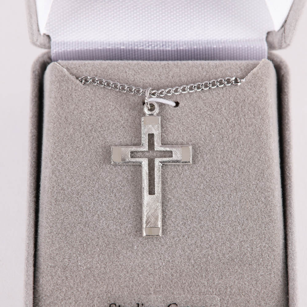 NECKLACE CUT OUT CROSS STERLING 18"