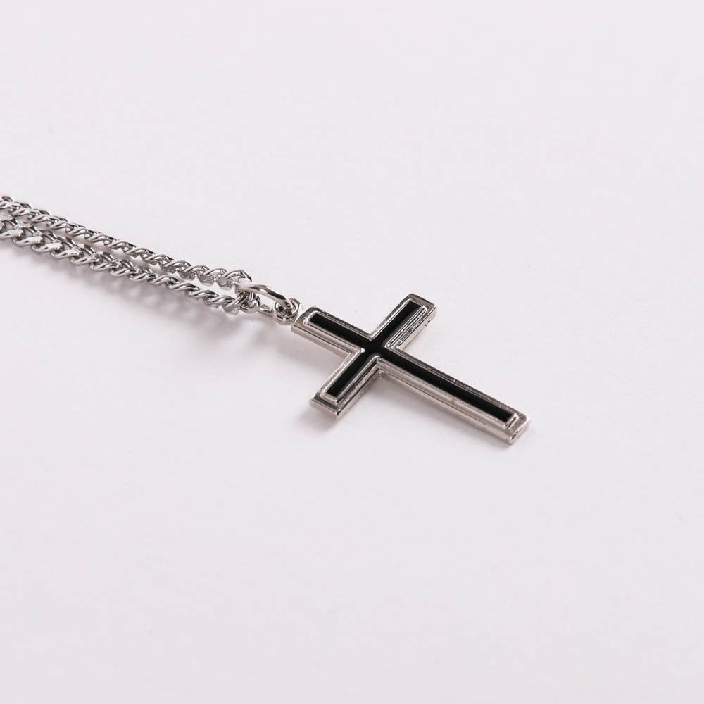 NECKLACE CROSS W/BLACK FILL STERLING 24"