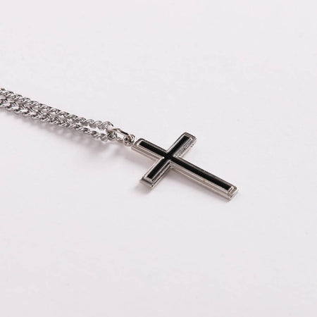 NECKLACE CROSS W/BLACK FILL STERLING 24"
