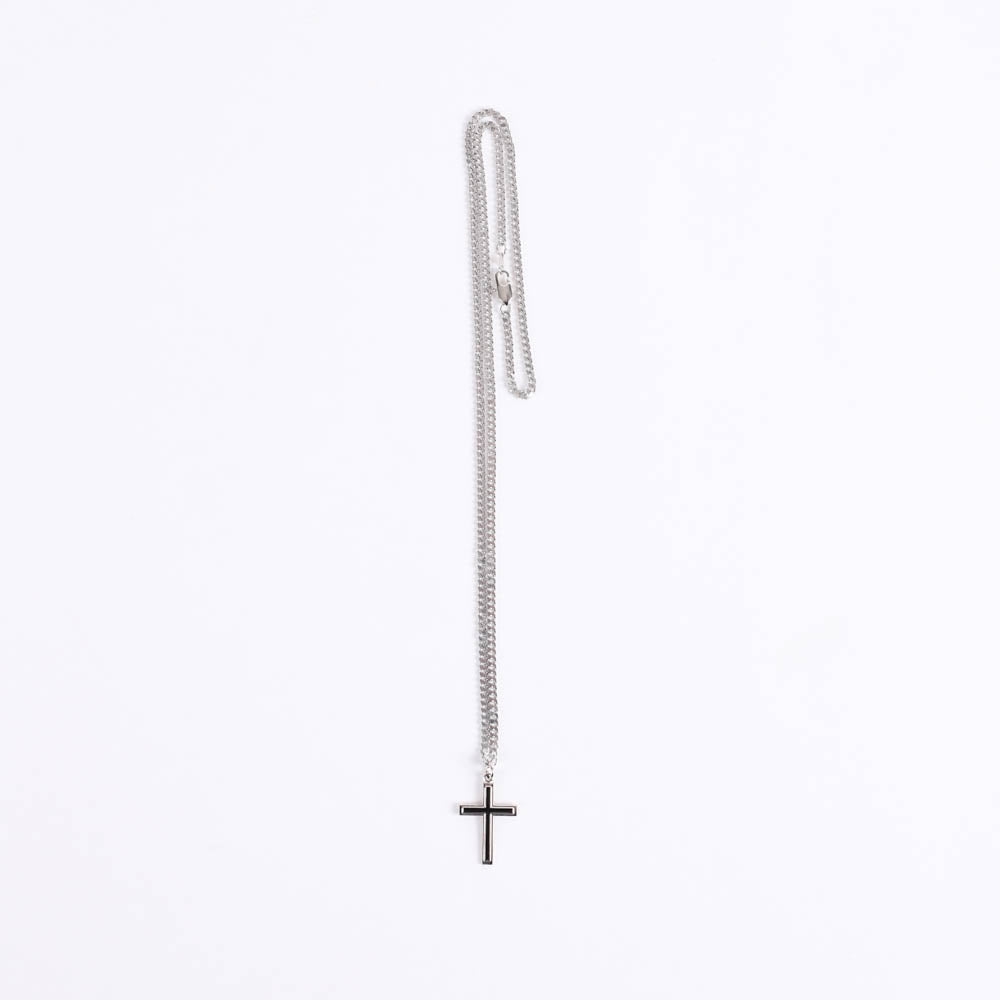 NECKLACE CROSS W/BLACK FILL STERLING 24"
