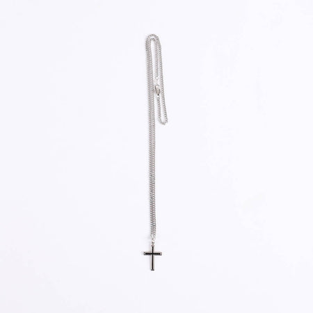 NECKLACE CROSS W/BLACK FILL STERLING 24"