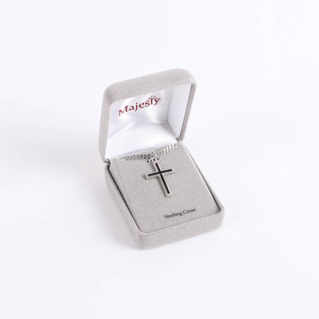 NECKLACE CROSS W/BLACK FILL STERLING 24"