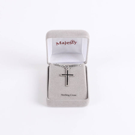 NECKLACE CROSS W/BLACK FILL STERLING 24"