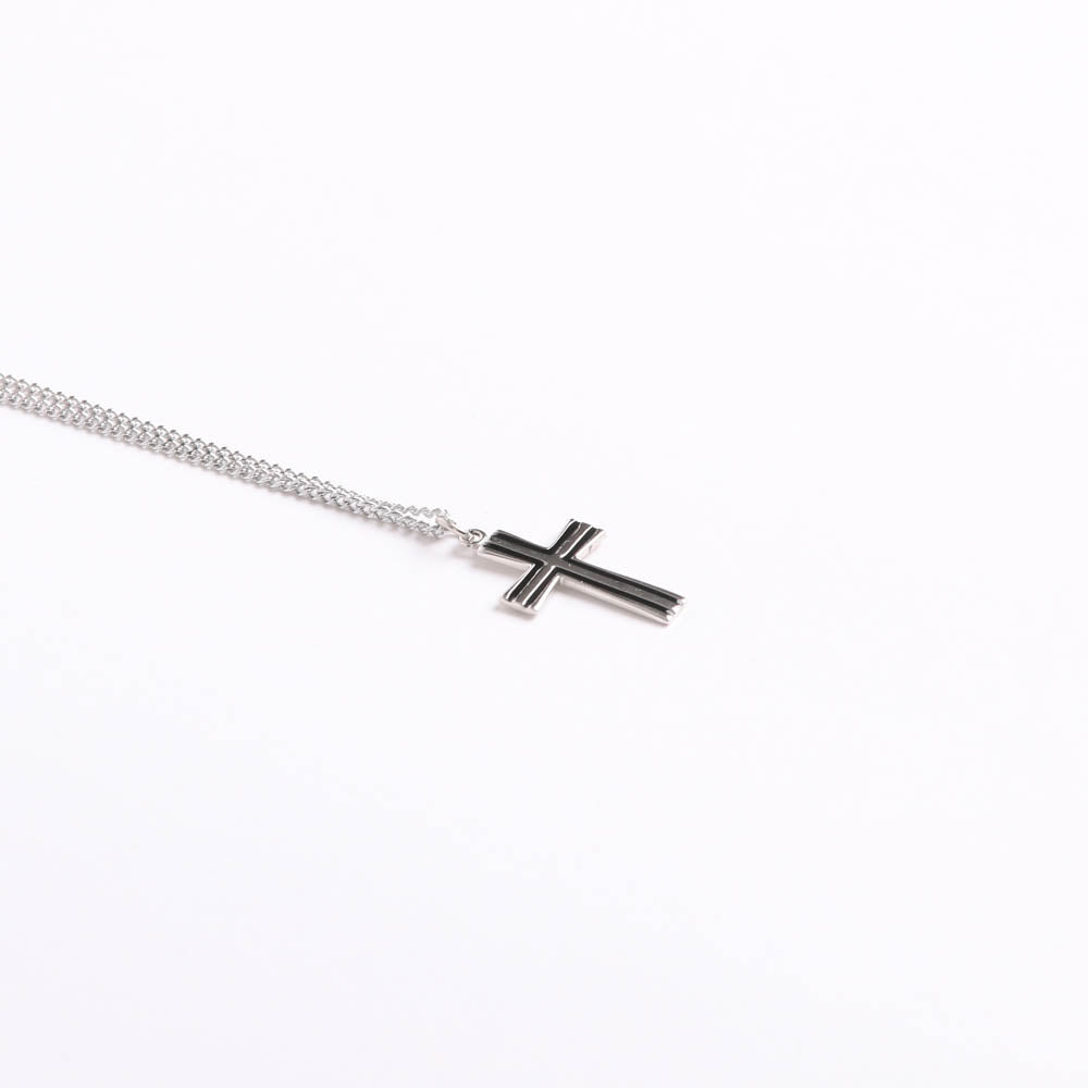 NECKLACE CROSS W/BLACK FILL STERLING 18"