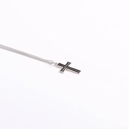NECKLACE CROSS W/BLACK FILL STERLING 18"