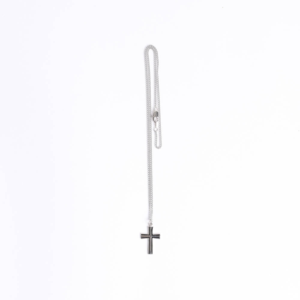 NECKLACE CROSS W/BLACK FILL STERLING 18"