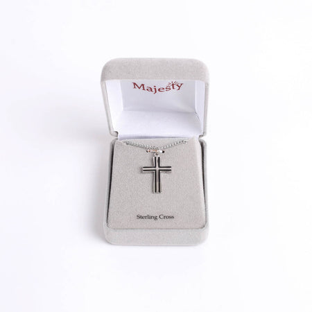 NECKLACE CROSS W/BLACK FILL STERLING 18"