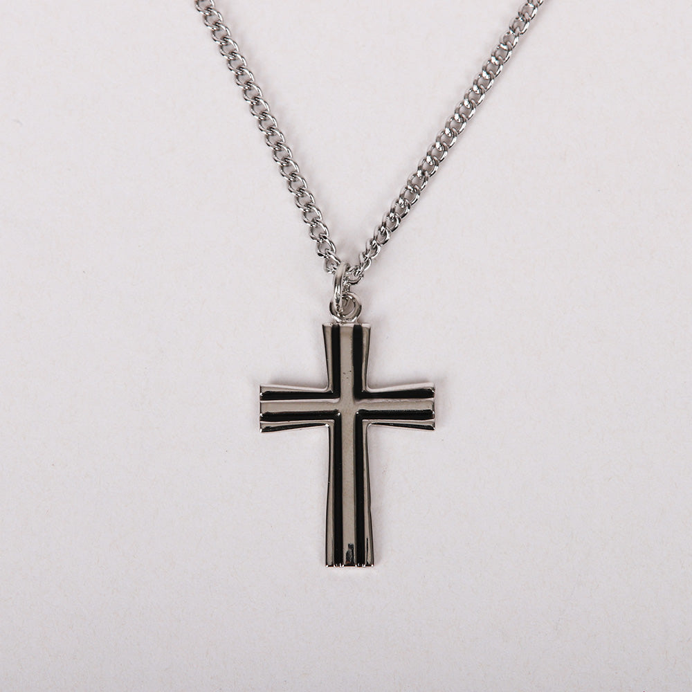 NECKLACE CROSS W/BLACK FILL STERLING 18"