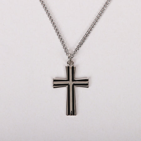 NECKLACE CROSS W/BLACK FILL STERLING 18"