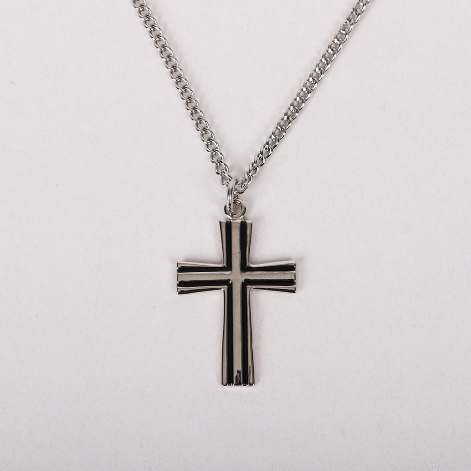 NECKLACE CROSS W/BLACK FILL STERLING 18"