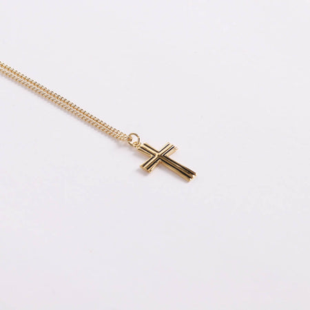 NECKLACE CROSS W/BLACK FILL GOLD OVER STERLING 18"