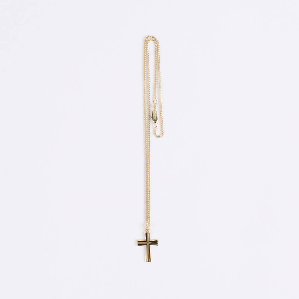 NECKLACE CROSS W/BLACK FILL GOLD OVER STERLING 18"