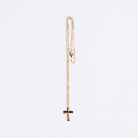 NECKLACE CROSS W/BLACK FILL GOLD OVER STERLING 18"