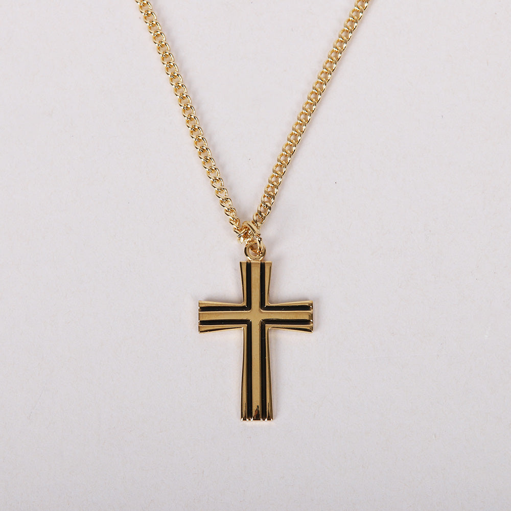NECKLACE CROSS W/BLACK FILL GOLD OVER STERLING 18"