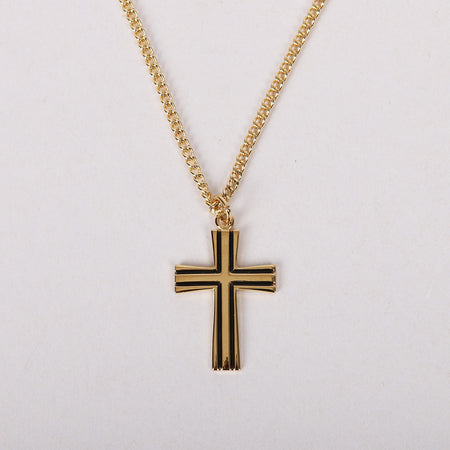 NECKLACE CROSS W/BLACK FILL GOLD OVER STERLING 18"