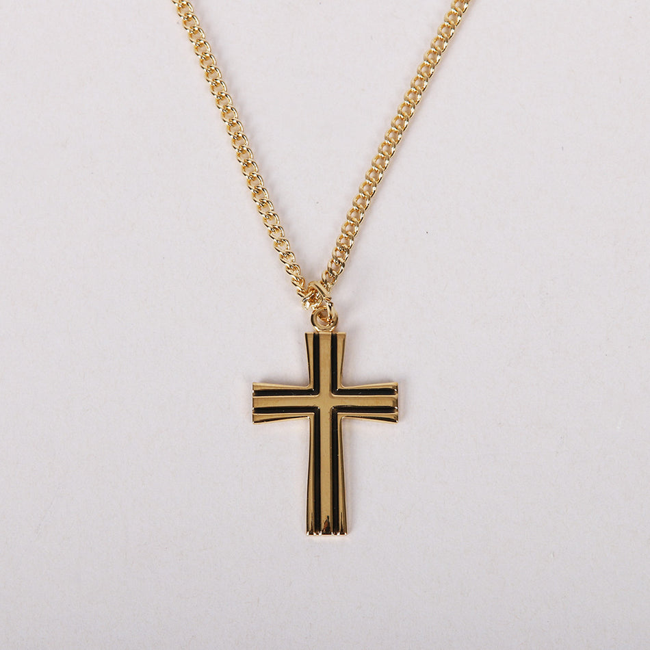 NECKLACE CROSS W/BLACK FILL GOLD OVER STERLING 18"