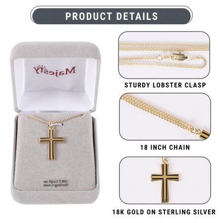 NECKLACE CROSS W/BLACK FILL GOLD OVER STERLING 18"