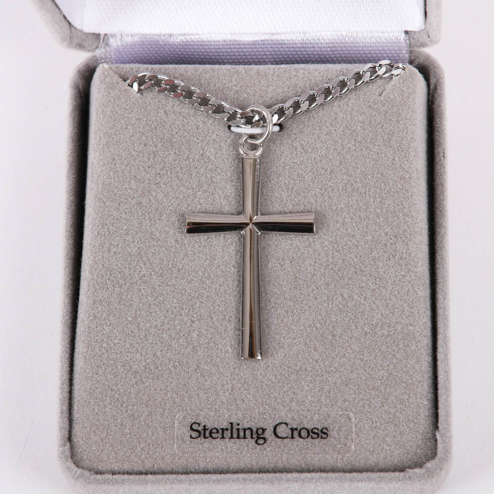 NECKLACE CROSS STERLING 24"