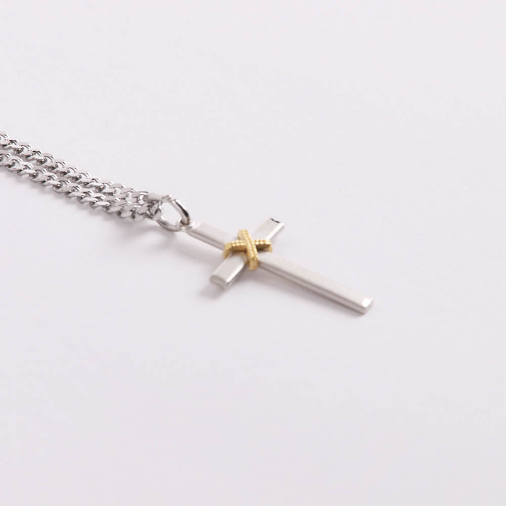 NECKLACE CROSS W/GOLD ROPE STERLING 24"