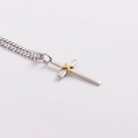 NECKLACE CROSS W/GOLD ROPE STERLING 24"