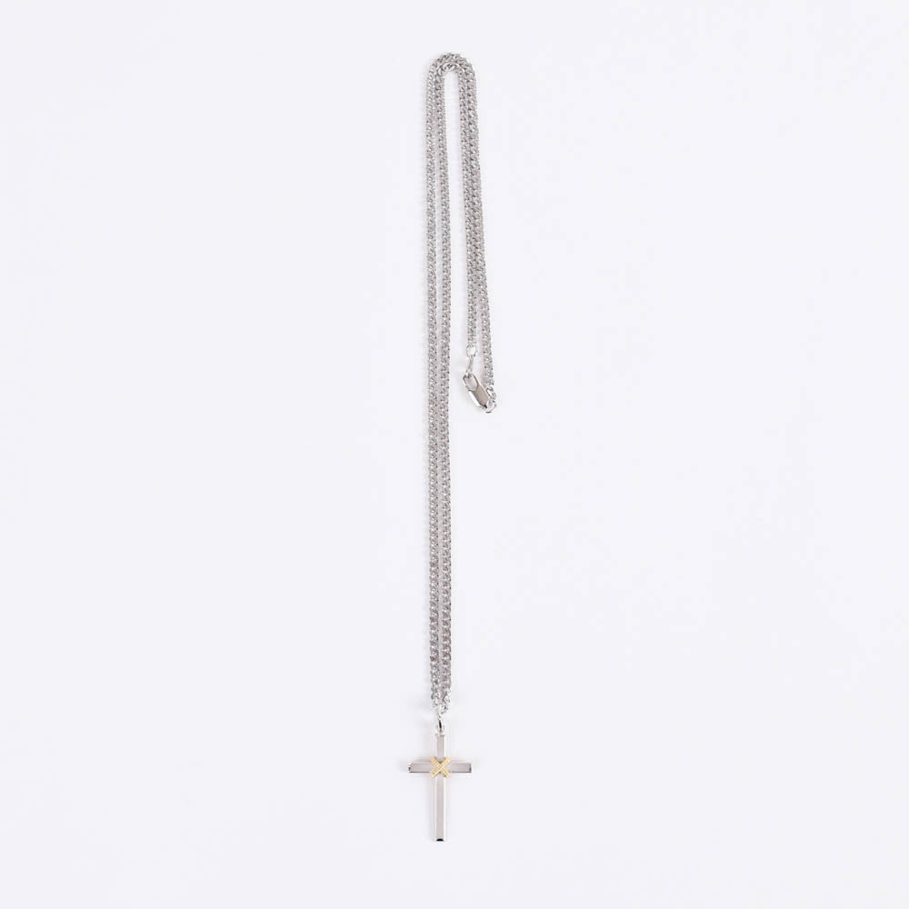NECKLACE CROSS W/GOLD ROPE STERLING 24"