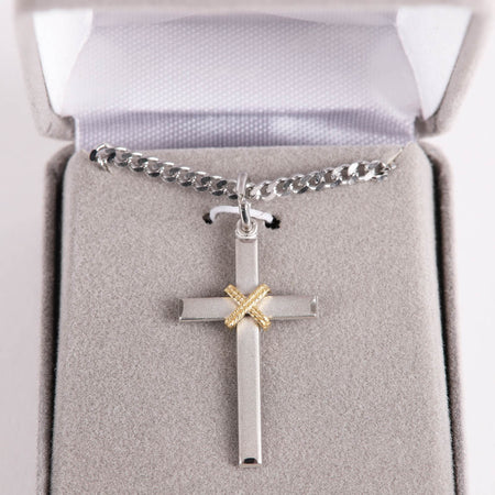 NECKLACE CROSS W/GOLD ROPE STERLING 24"