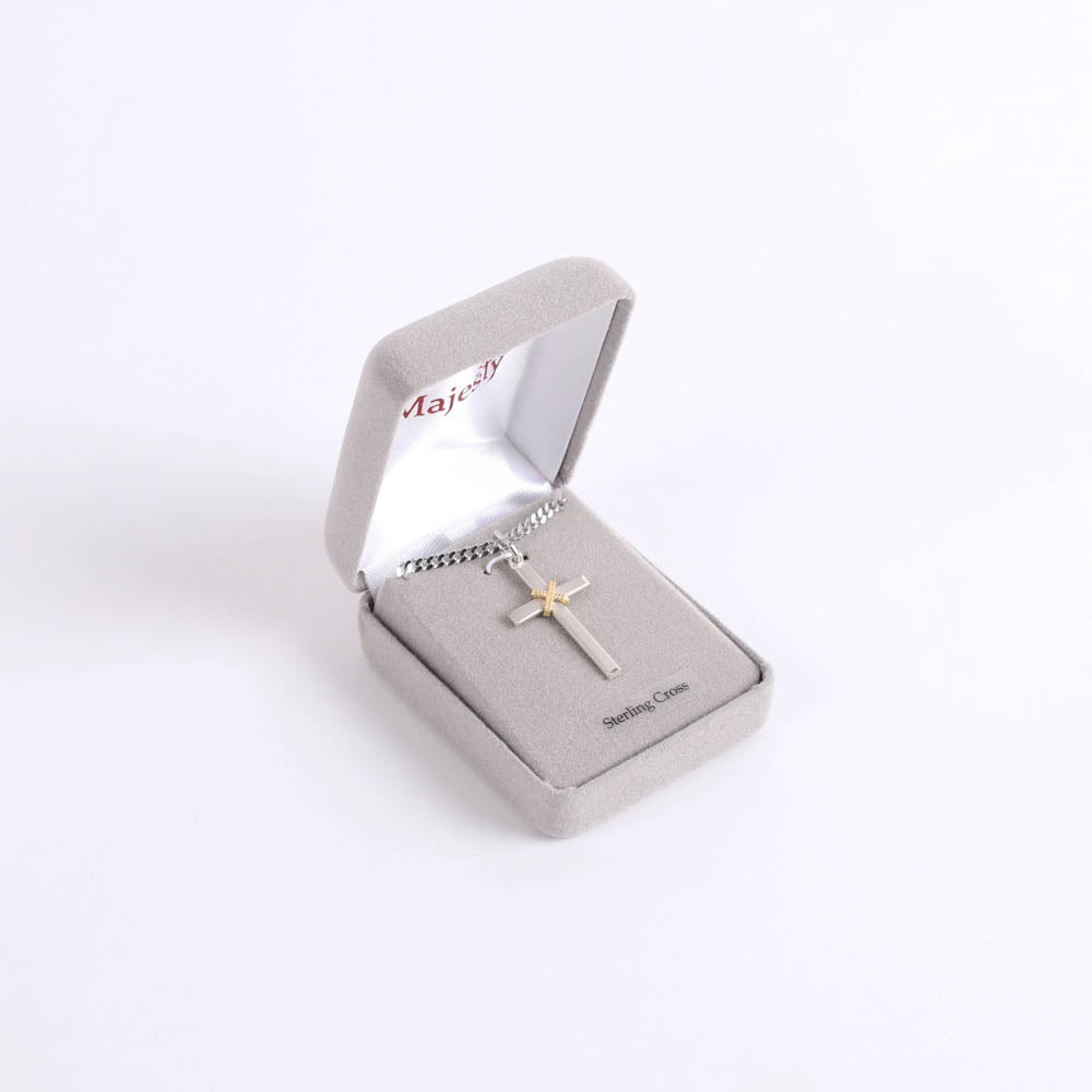 NECKLACE CROSS W/GOLD ROPE STERLING 24"