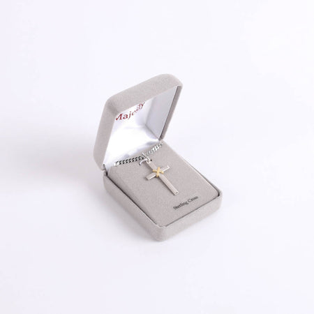 NECKLACE CROSS W/GOLD ROPE STERLING 24"