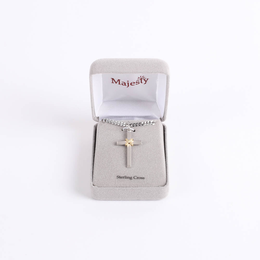 NECKLACE CROSS W/GOLD ROPE STERLING 24"