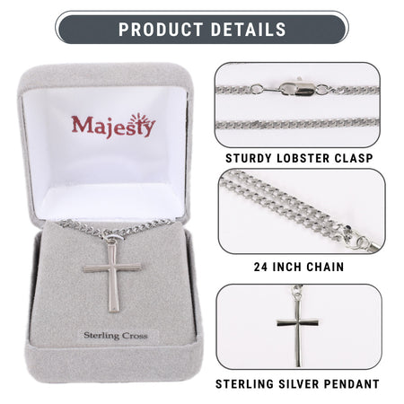 NECKLACE CROSS STERLING 24"