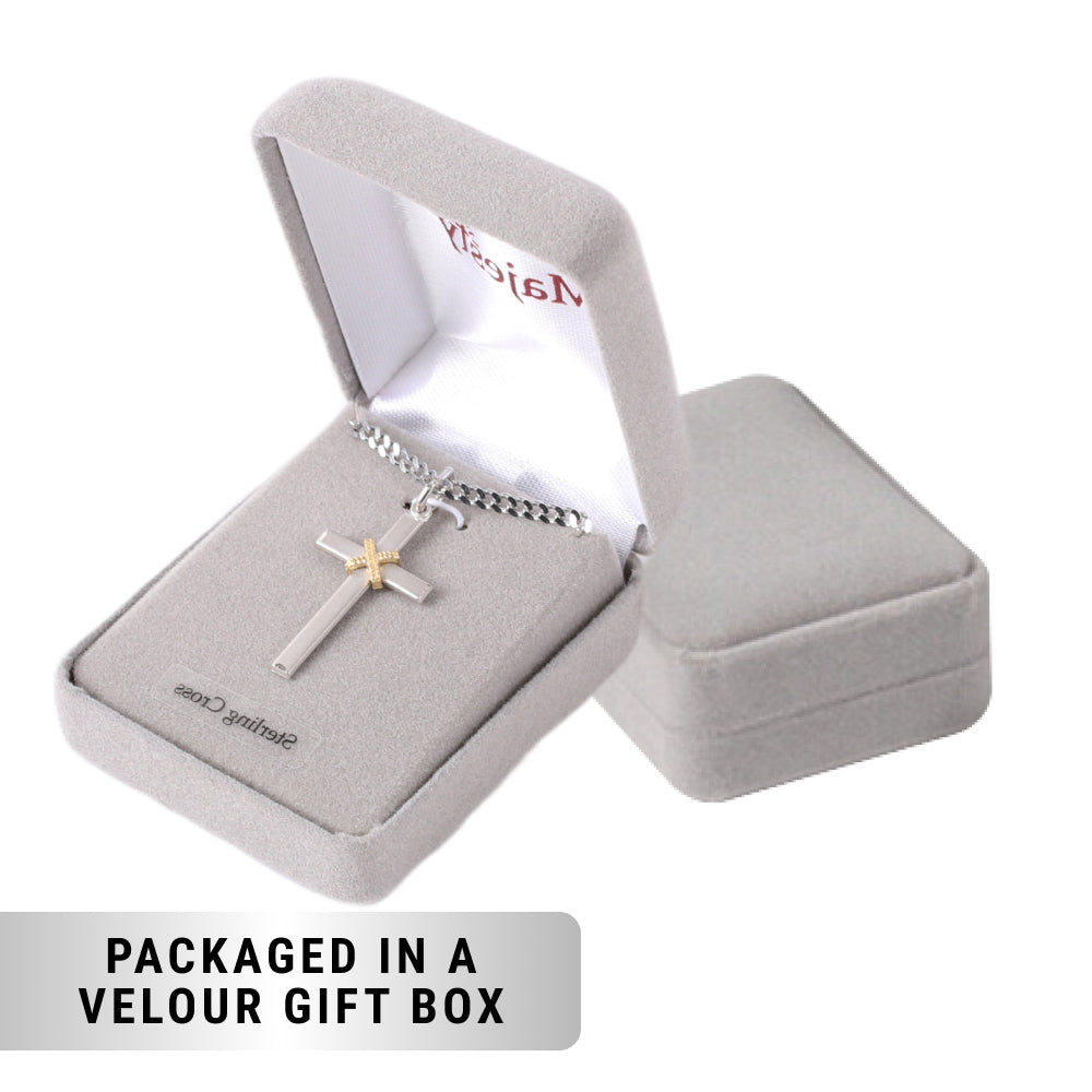 NECKLACE CROSS W/GOLD ROPE STERLING 24"