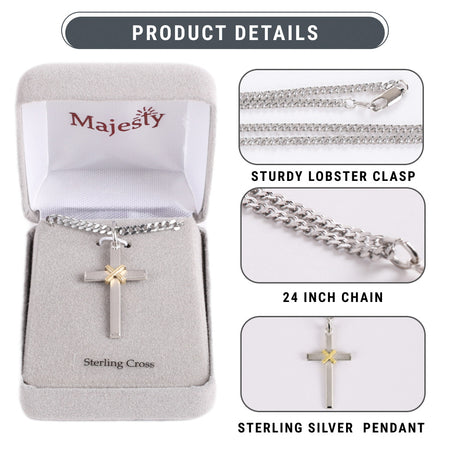 NECKLACE CROSS W/GOLD ROPE STERLING 24"