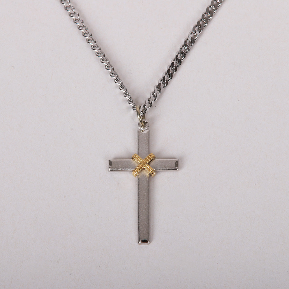 NECKLACE CROSS W/GOLD ROPE STERLING 24"