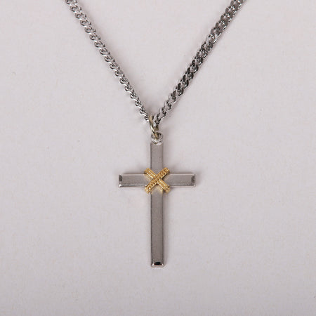 NECKLACE CROSS W/GOLD ROPE STERLING 24"